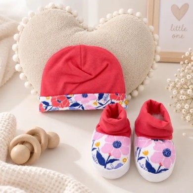 Set Cappellino e Babbucce Neonato Palla Pallina 100% Cotone