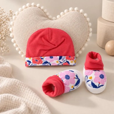 Set Cappellino e Babbucce Neonato Palla Pallina 100% Cotone