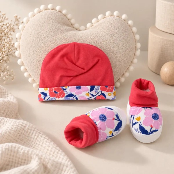 Set Cappellino e Babbucce Neonato Palla Pallina 100% Cotone