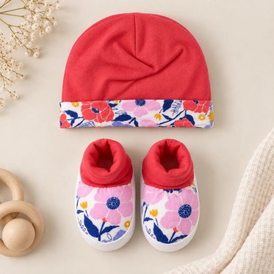 Set Cappellino e Babbucce Neonato Palla Pallina 100% Cotone