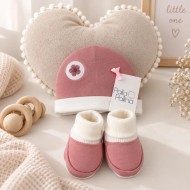 Set Cappellino e Babbucce Neonato Rosa Palla Pallina in 100% cotone