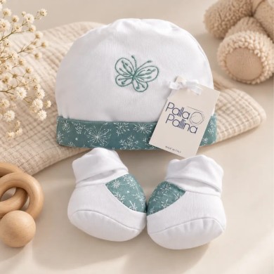 Set Cappellino e Babbucce Neonato Palla Pallina 100% Cotone Butterfly
