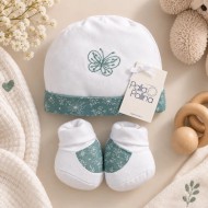 Set Cappellino e Babbucce Neonato Palla Pallina 100% Cotone Butterfly