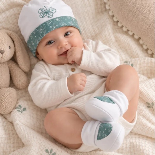Set Cappellino e Babbucce Neonato Palla Pallina 100% Cotone Butterfly