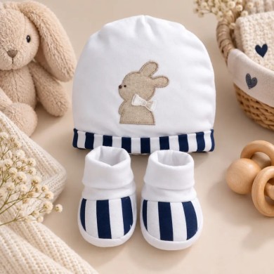 Set Cappellino e Babbucce Neonato Palla Pallina in 100% cotone
