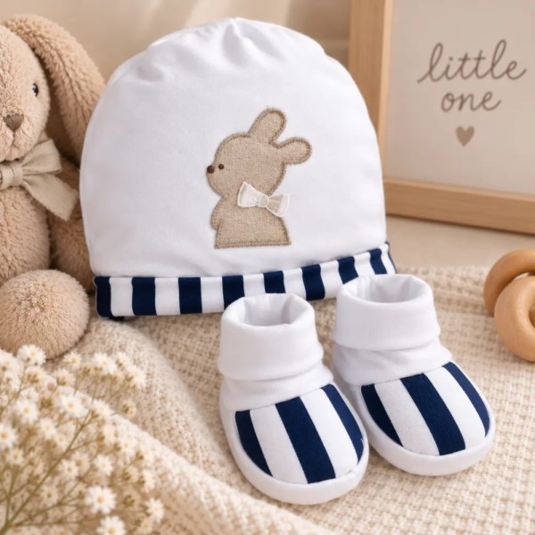 Set Cappellino e Babbucce Neonato Palla Pallina in 100% cotone