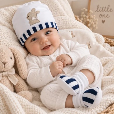 Set Cappellino e Babbucce Neonato Palla Pallina in 100% cotone