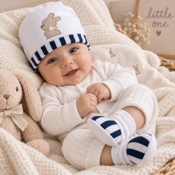Set Cappellino e Babbucce Neonato Palla Pallina in 100% cotone