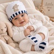 Set Cappellino e Babbucce Neonato Palla Pallina in 100% cotone