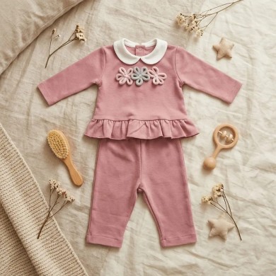 Completo 2 Pezzi Neonato Flowers Filo Cotone 0/1 Mesi