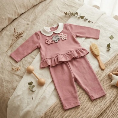 Completo 2 Pezzi Neonato Flowers Filo Cotone 0/1 Mesi