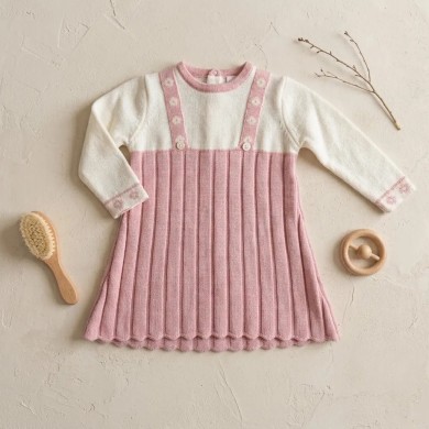Abitino in Maglia Neonata Bianco e Rosa con Bretelle