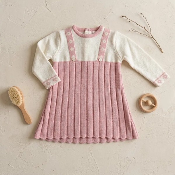 Abitino in Maglia Neonata Bianco e Rosa con Bretelle
