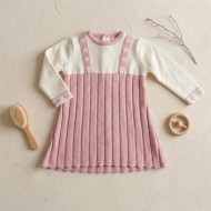 Abitino in Maglia Neonata Bianco e Rosa con Bretelle
