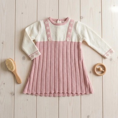 Abitino in Maglia Neonata Bianco e Rosa con Bretelle