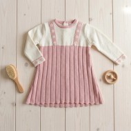 Abitino in Maglia Neonata Bianco e Rosa con Bretelle