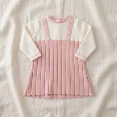 Abitino in Maglia Neonata Bianco e Rosa con Bretelle