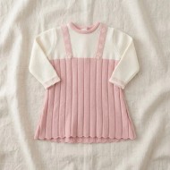 Abitino in Maglia Neonata Bianco e Rosa con Bretelle
