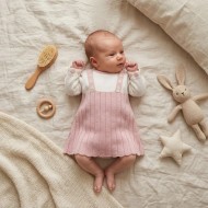 Abitino in Maglia Neonata Bianco e Rosa con Bretelle
