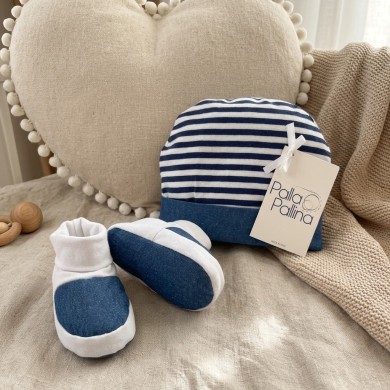 Set Cappellino e Babbucce Neonato Palla Pallina 100% Cotone