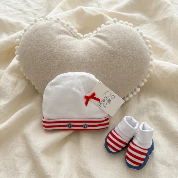 Set Cappellino e Babbucce Neonato Palla Pallina in 100% cotone