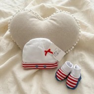 Set Cappellino e Babbucce Neonato Palla Pallina in 100% cotone