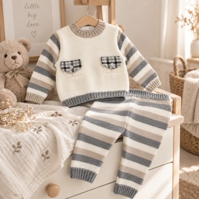 Completo 2 pezzi in maglia per neonato