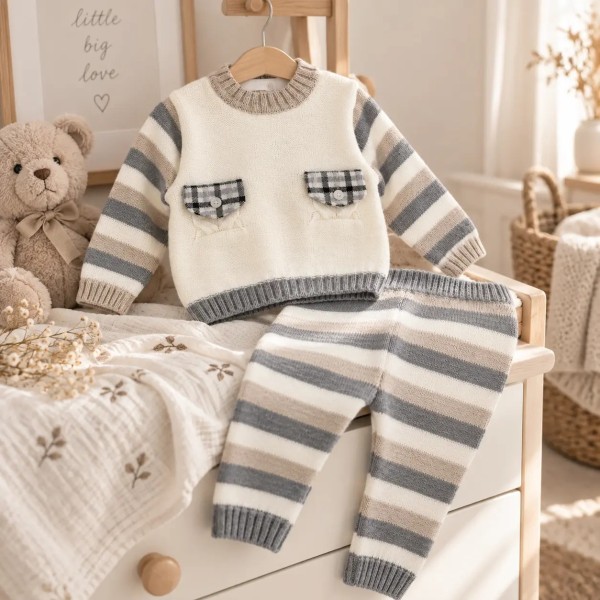 Completo 2 pezzi in maglia per neonato