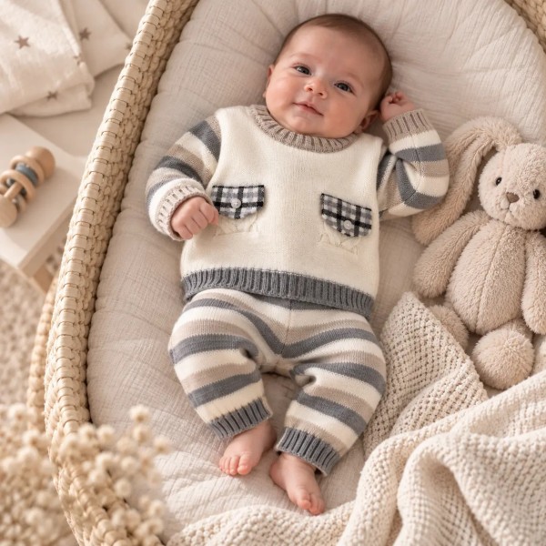 Completo 2 pezzi in maglia per neonato