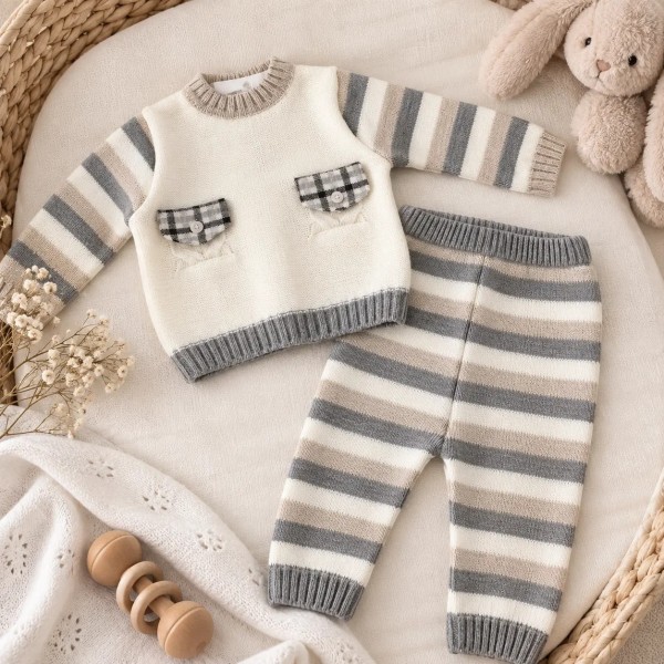 Completo 2 pezzi in maglia per neonato