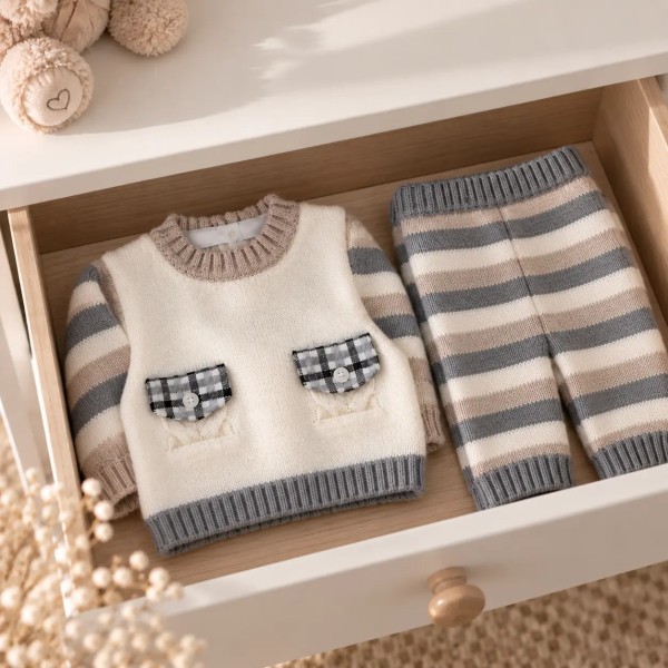 Completo 2 pezzi in maglia per neonato