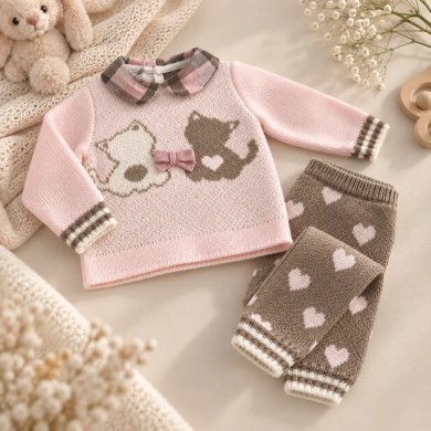 Completo 2 Pezzi Neonato Filo 100% Cotone 52 cm