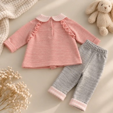 Completo 2 Pezzi Neonata Rosa e Grigio con Casetta