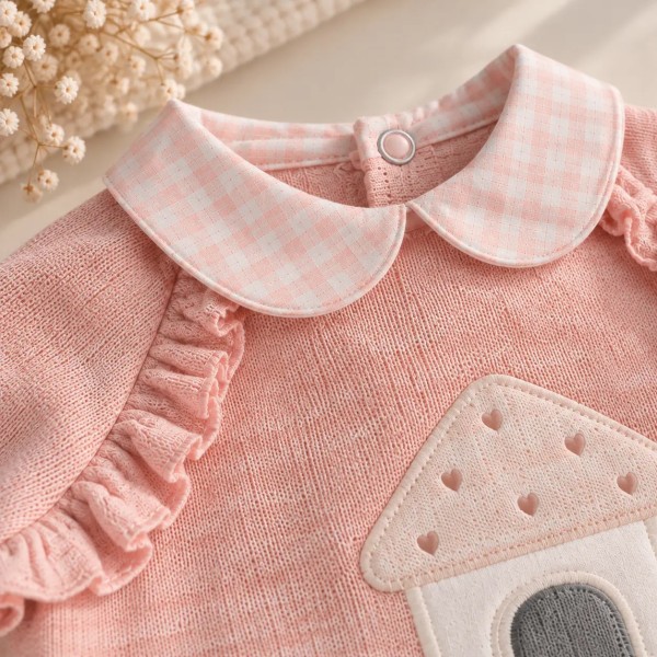 Completo 2 Pezzi Neonata Rosa e Grigio con Casetta