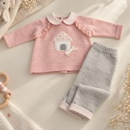 Completo 2 Pezzi Neonata Rosa e Grigio con Casetta