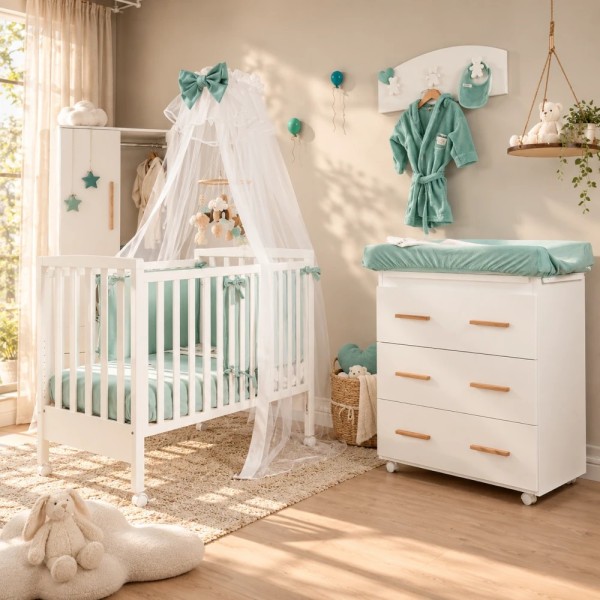 Cameretta Dreamy Coccolissimi – Culla, fasciatoio, coordinato tessile