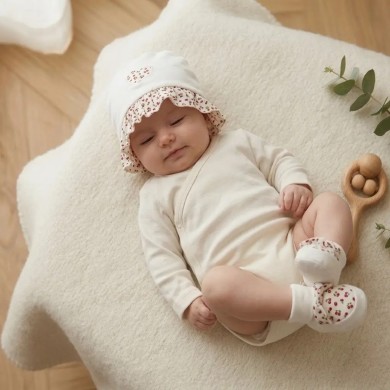 Set Cappellino e Babbucce "Cherry" Neonato Palla Pallina in 100% coton