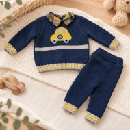 Completo Neonato 2 Pezzi in Filo 100% Cotone  0/1 Mesi