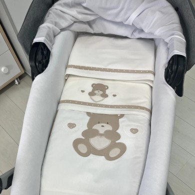 Piumino sfoderabile + Set lenzuola 3pz per Carrozzina Orso cuore Coccolissimi