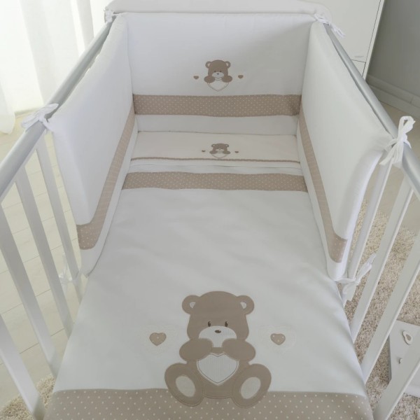 Paracolpi + Piumino sfoderabile + Set lenzuola 3pz per Lettino Orso cuore Coccolissimi
