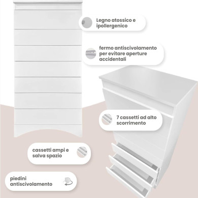 Settimino Dreamy Coccolissimi – Cassettiera 7 cassetti per cameretta