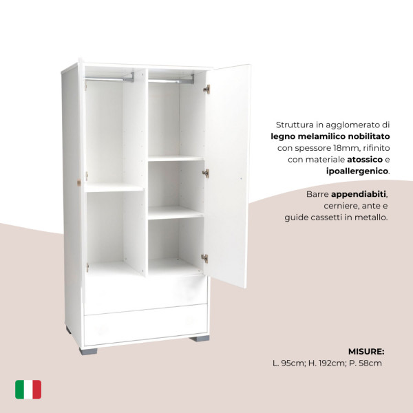 Armadio Dreamy 2 ante Coccolissimi – Mobile cameretta elegante
