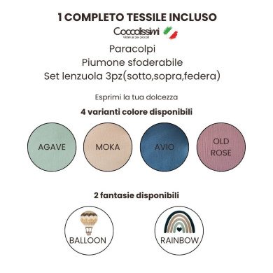 Cameretta Dreamy Coccolissimi – Culla, fasciatoio, coordinato tessile