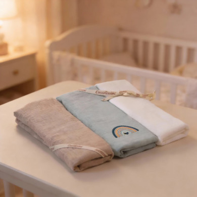 Mussole neonato Dreamy Coccolissimi – Tris in cotone personalizzabile