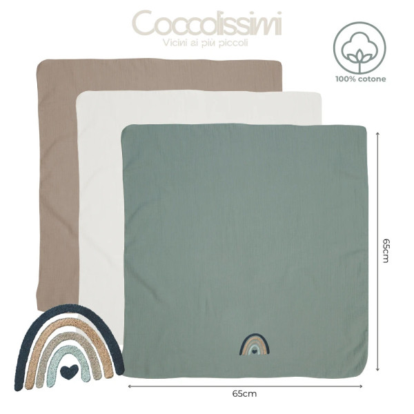 Mussole neonato Dreamy Coccolissimi – Tris in cotone personalizzabile