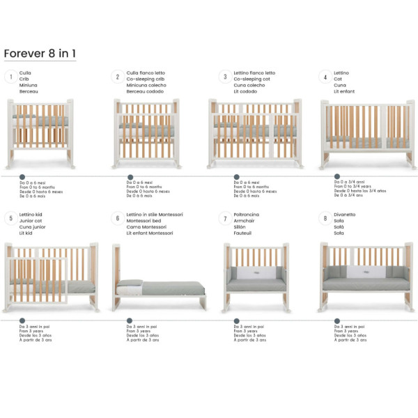 Lettino Evolutivo 8in1 Brevi Forever – Lettino Trasformabile e Sicuro