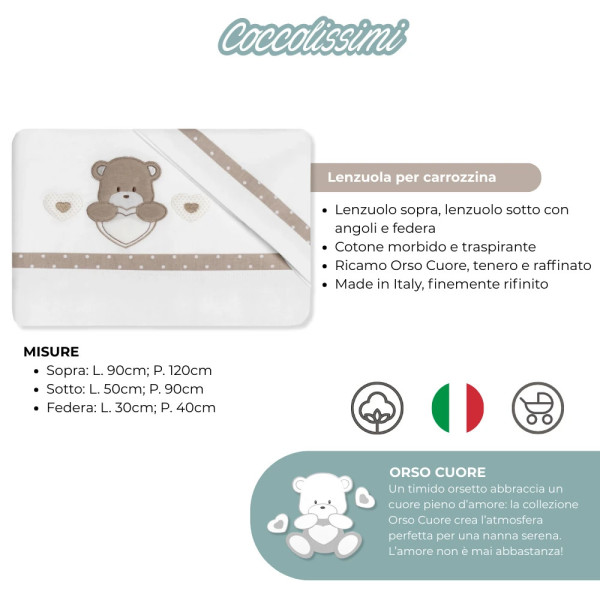 Corredino nascita Essential Orso Cuore – Set completo ricamato