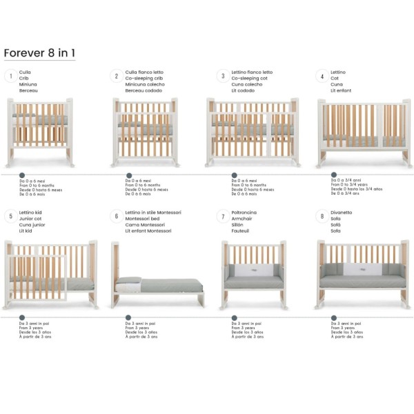 Lettino Evolutivo 8in1 Brevi Forever – Lettino Trasformabile e Sicuro