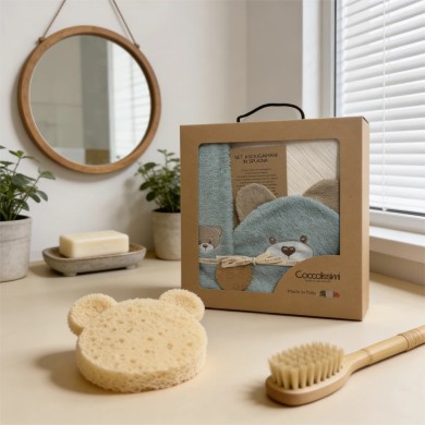 Mini Coccole Box Teddy Coccolissimi | Set Bagnetto Neonato in Cotone