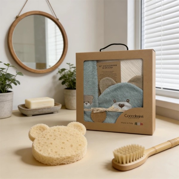Mini Coccole Box Teddy Coccolissimi | Set Bagnetto Neonato in Cotone